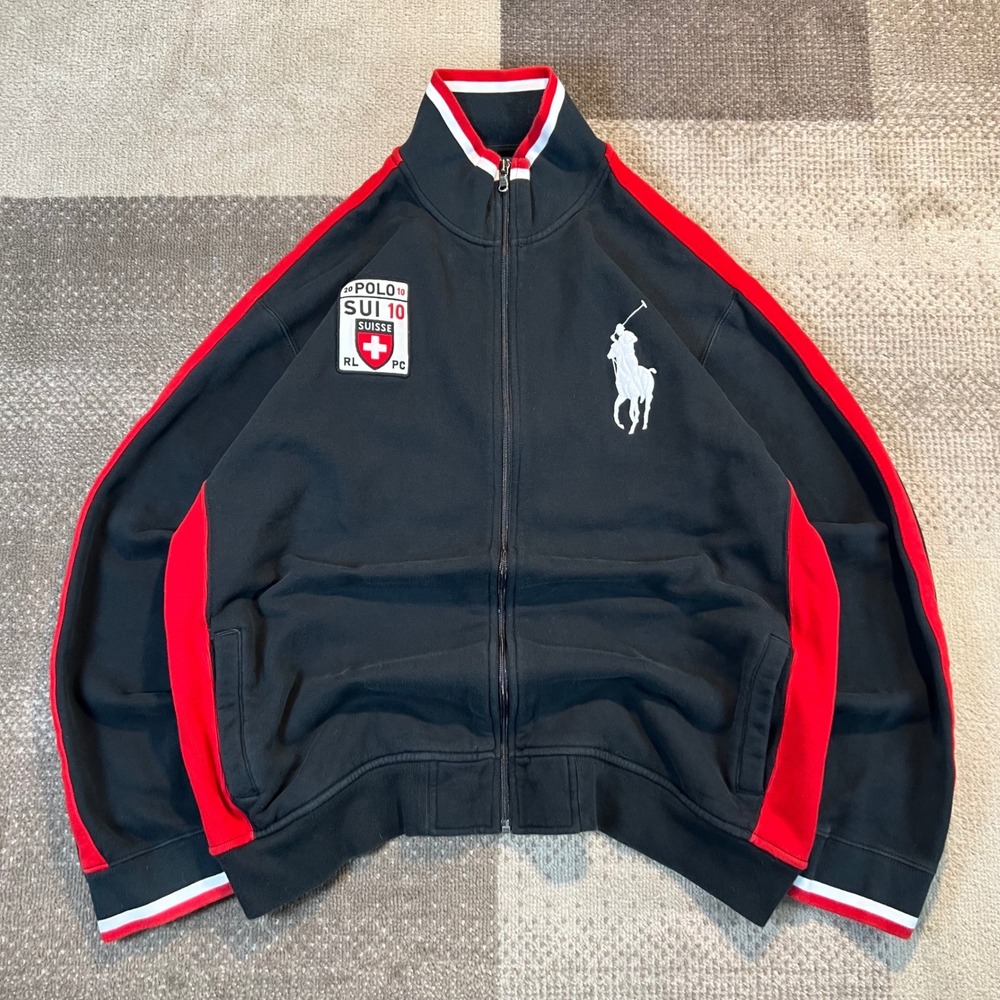 Vintage Polo Ralph Lauren Men XXL Switzerland Suisse Big Pony Track Jacket Black